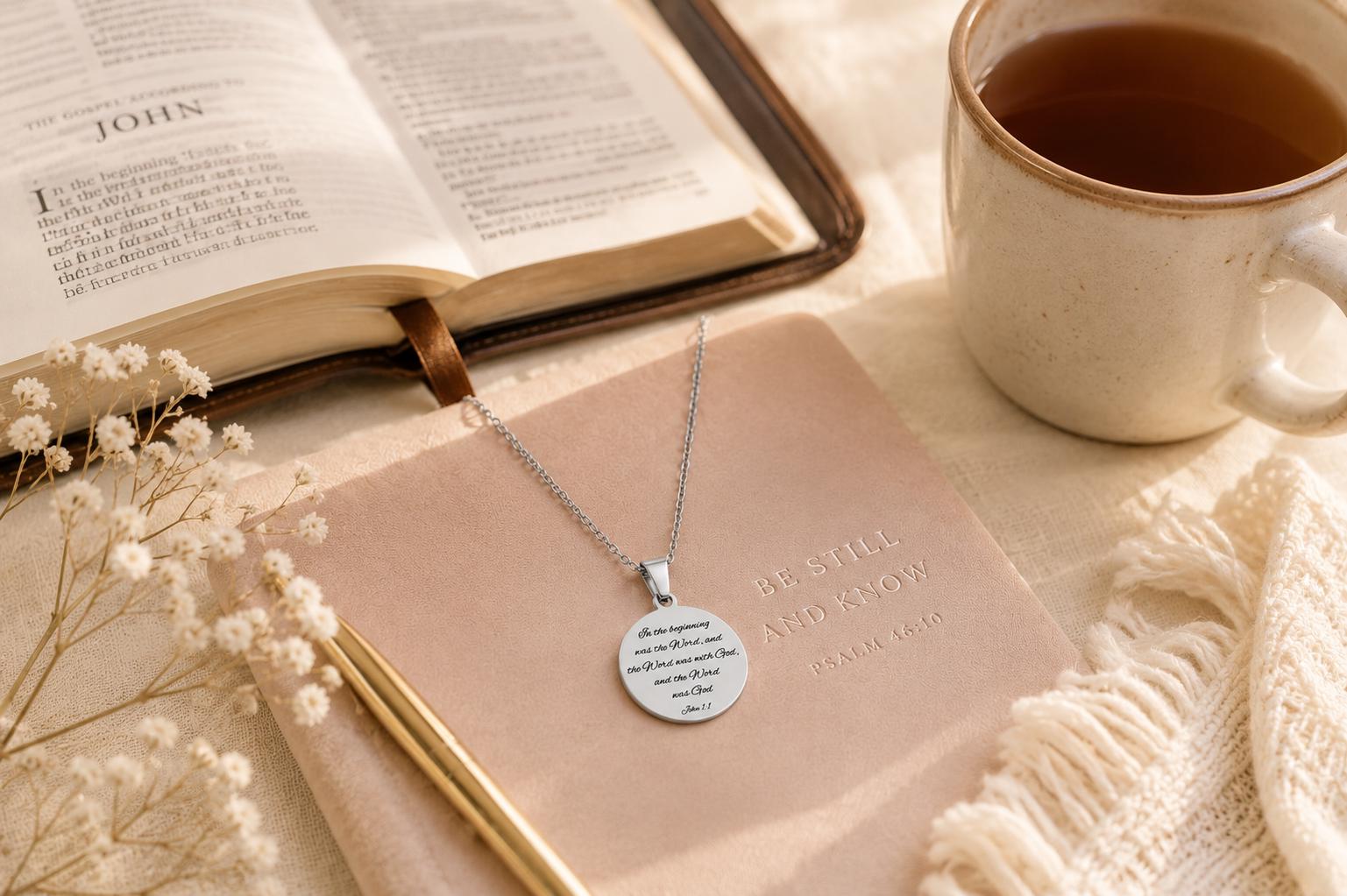 Personalized Necklace Christian Gifts In the beginning was The Word John 1:1 Scripture Charms