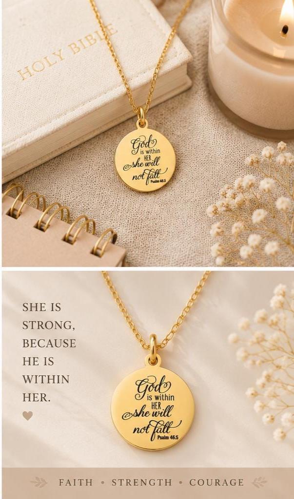 God Is Within Her She Will Not Fall Necklace Psalm 46:5 Christian Gift for Women Faith Necklace Bible Verse Jewelry Graduation Gift for her