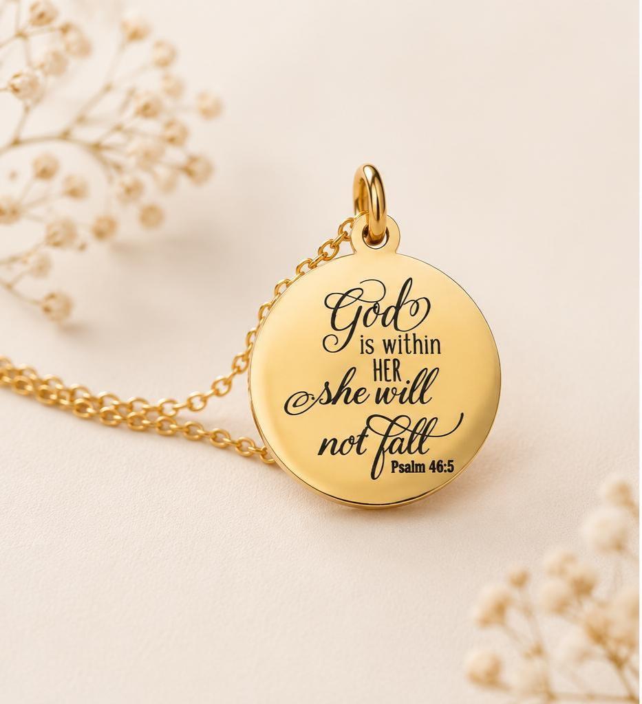 God Is Within Her She Will Not Fall Necklace Psalm 46:5 Christian Gift for Women Faith Necklace Bible Verse Jewelry Graduation Gift for her