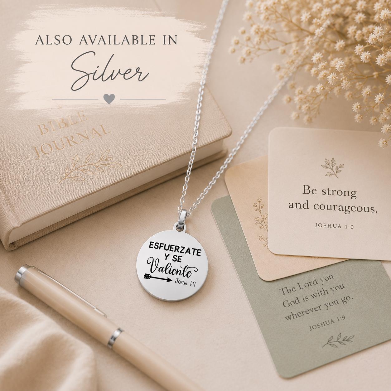 Strong and Courageous Joshua 1:9 Necklace | Christian Bible Verse Jewelry | Personalized Necklace | Faith Gift for Women, Spanish or English