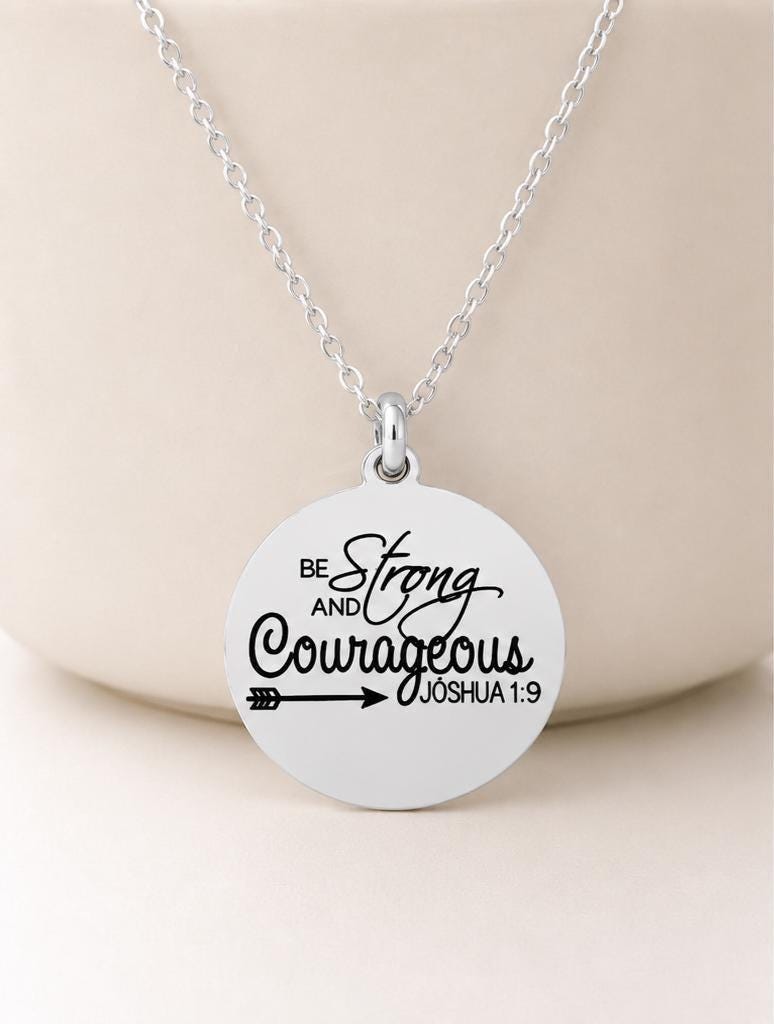 Strong and Courageous Joshua 1:9 Necklace | Christian Bible Verse Jewelry | Personalized Necklace | Faith Gift for Women, Spanish or English