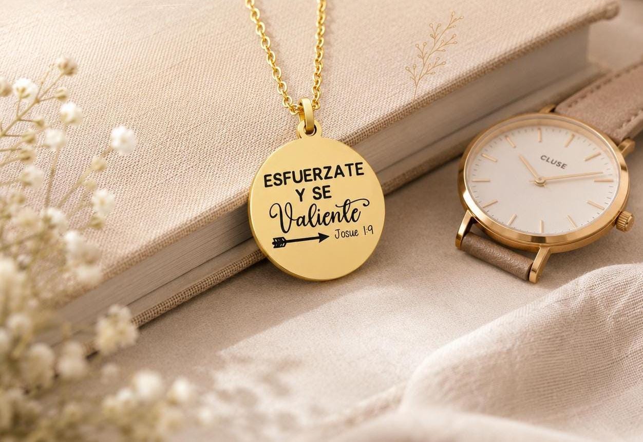 Josue 1:9 Esfuerzate y se Valiente Collar Be Strong And Courageous Bible verse Necklace Christian Gifts Scripture Jewelry Motivational Gifts