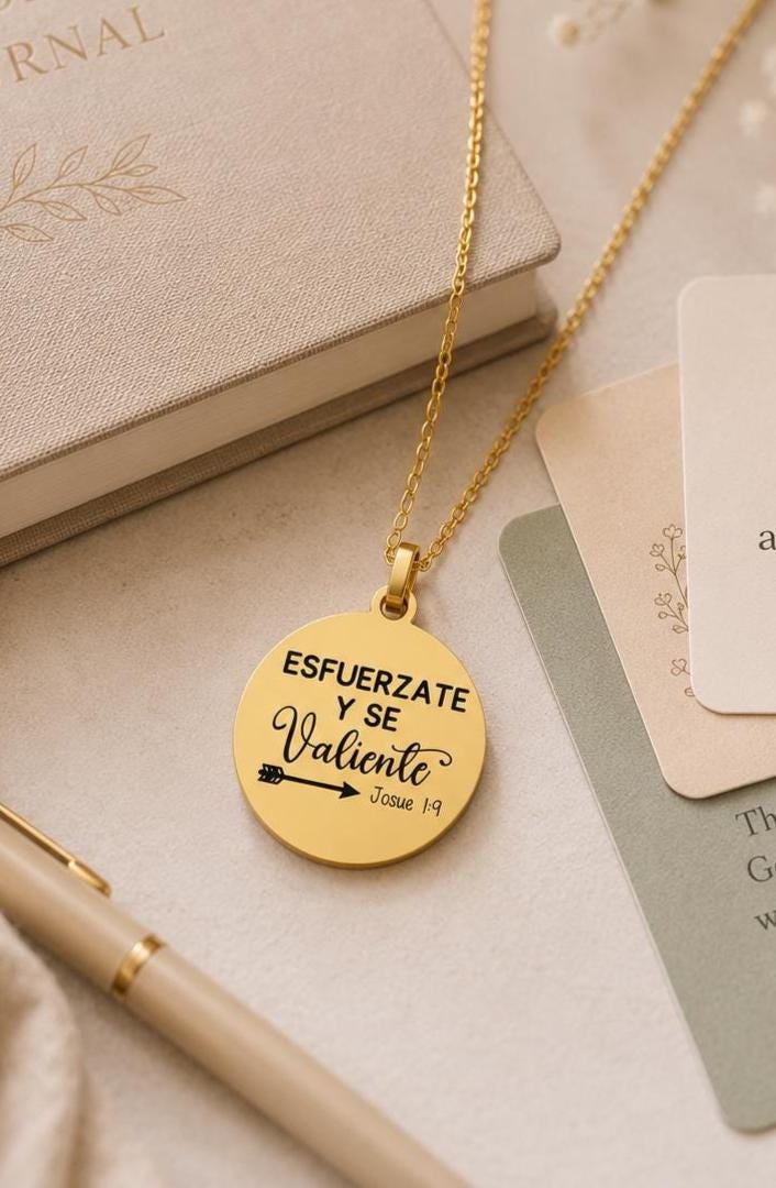 Josue 1:9 Esfuerzate y se Valiente Collar Be Strong And Courageous Bible verse Necklace Christian Gifts Scripture Jewelry Motivational Gifts