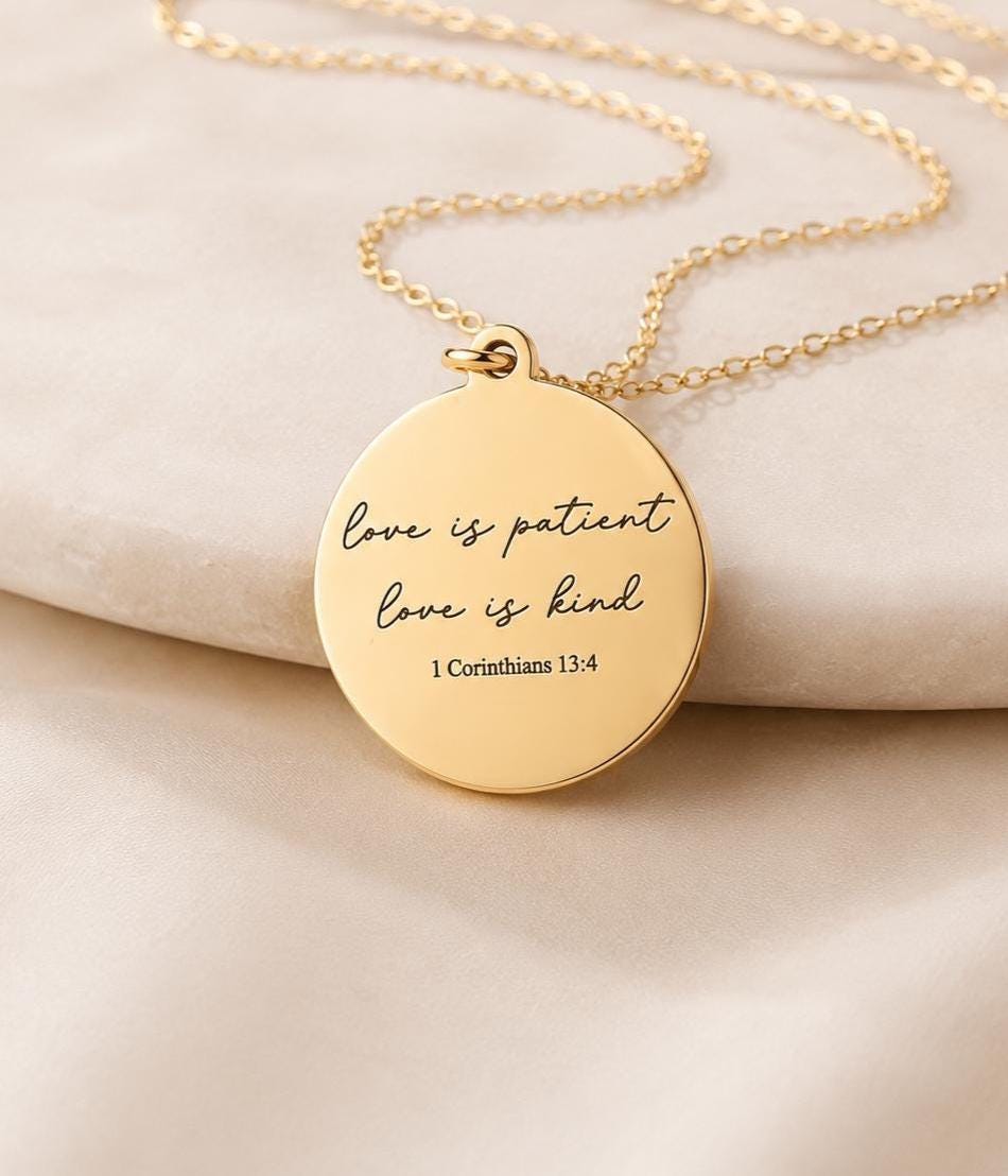 Love is Patient Gold Disc Necklace: Christian Scripture Jewelry