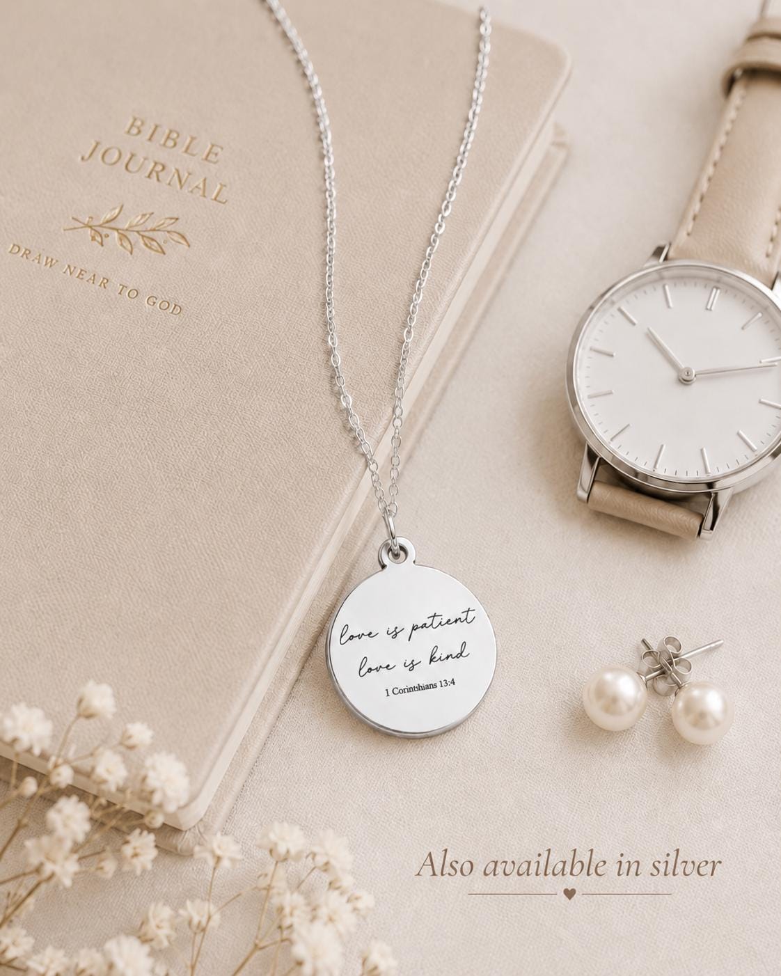 Love is Patient Gold Disc Necklace: Christian Scripture Jewelry