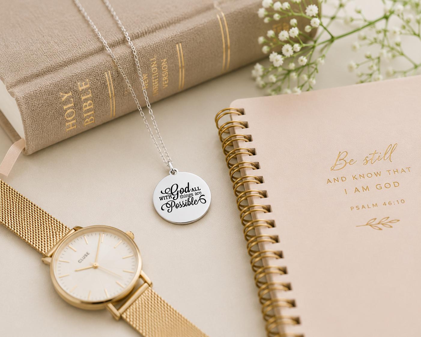 With God All Things Are Possible Necklace | Matthew 19:26 Necklace | Christian Gift for Women | Faith Jewelry | Bible Verse Necklace