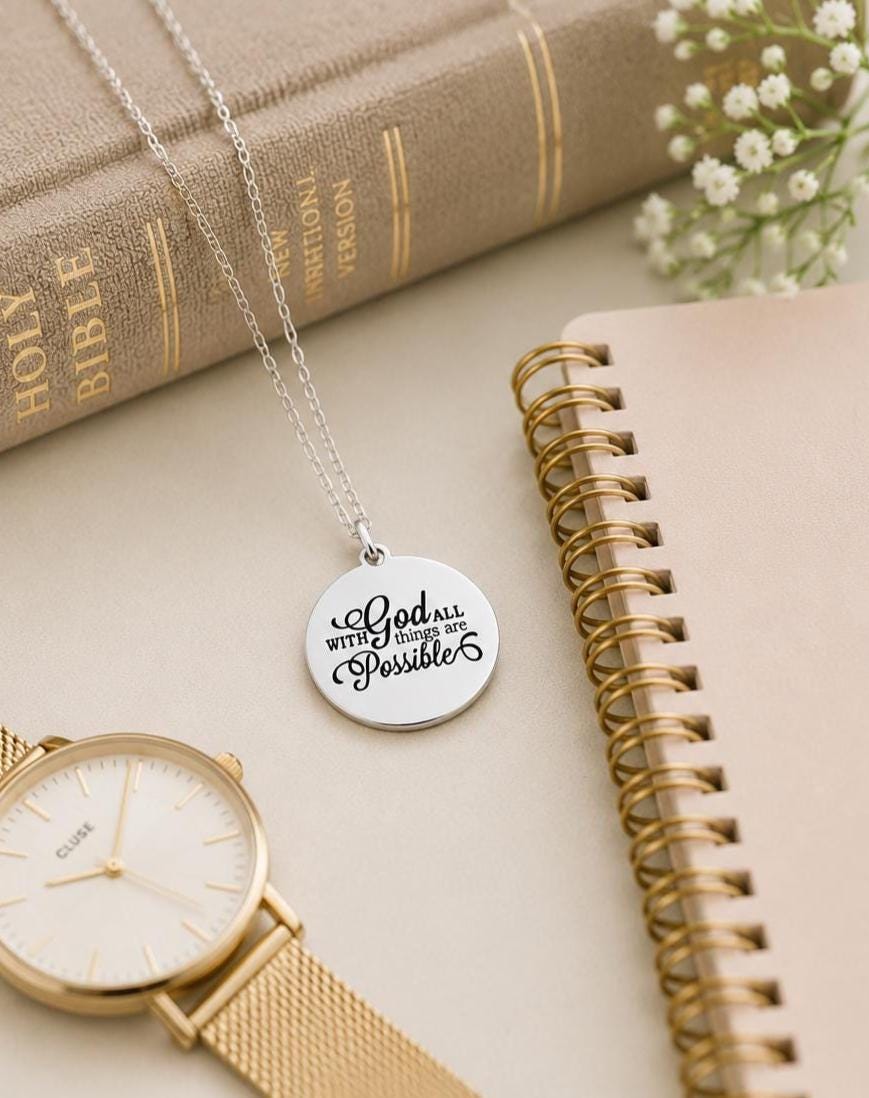 With God All Things Are Possible Necklace | Matthew 19:26 Necklace | Christian Gift for Women | Faith Jewelry | Bible Verse Necklace
