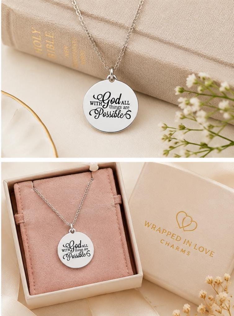 With God All Things Are Possible Necklace | Matthew 19:26 Necklace | Christian Gift for Women | Faith Jewelry | Bible Verse Necklace