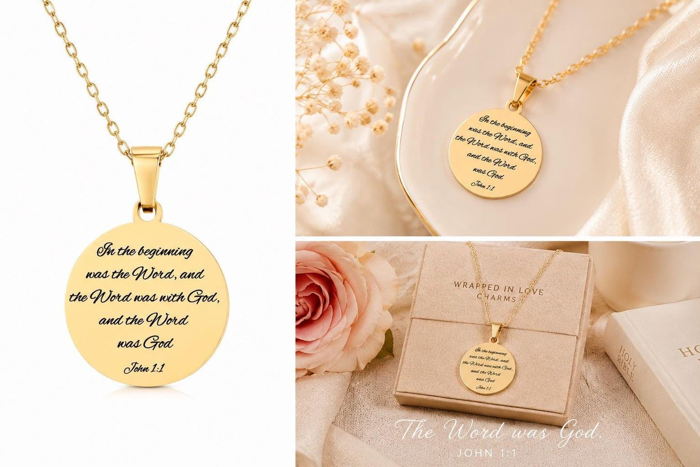 Personalized Necklace Christian Gifts In the beginning was The Word John 1:1 Scripture Charms