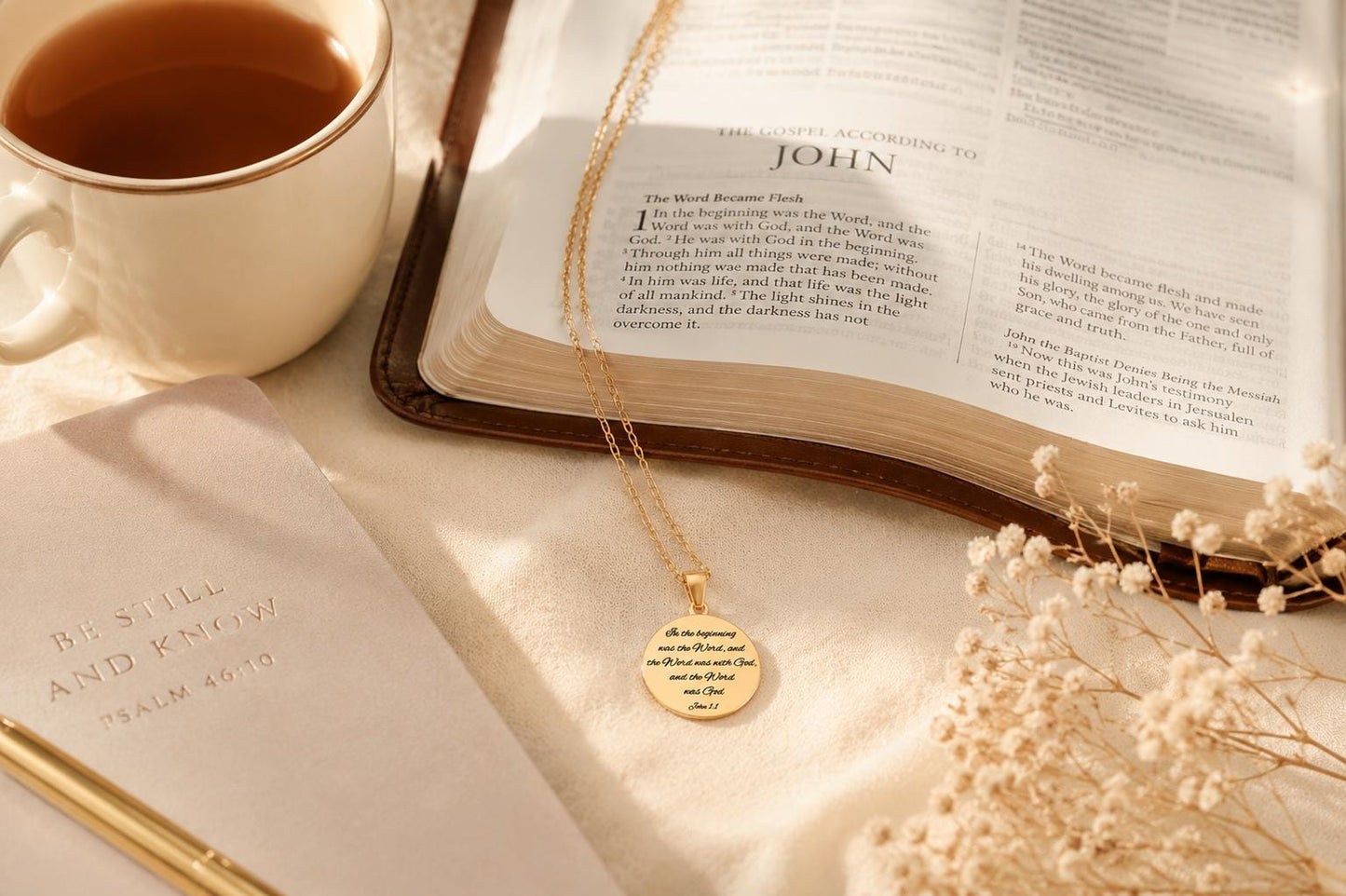 Personalized Necklace Christian Gifts In the beginning was The Word John 1:1 Scripture Charms
