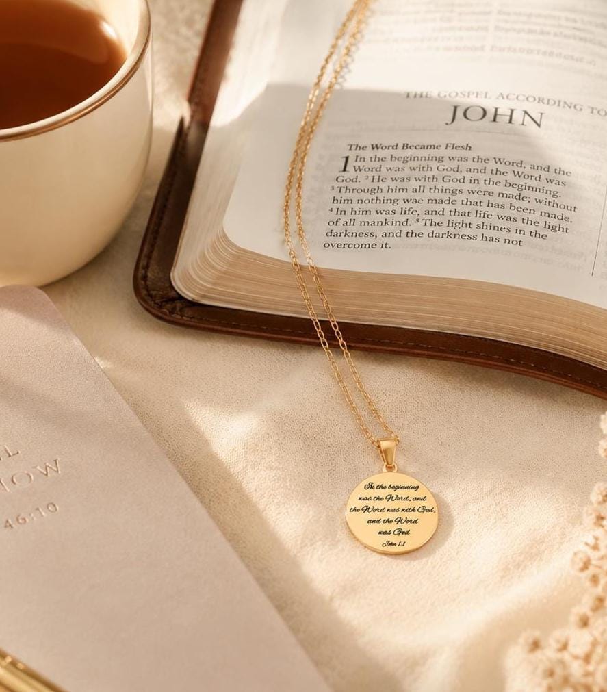 Personalized Necklace Christian Gifts In the beginning was The Word John 1:1 Scripture Charms