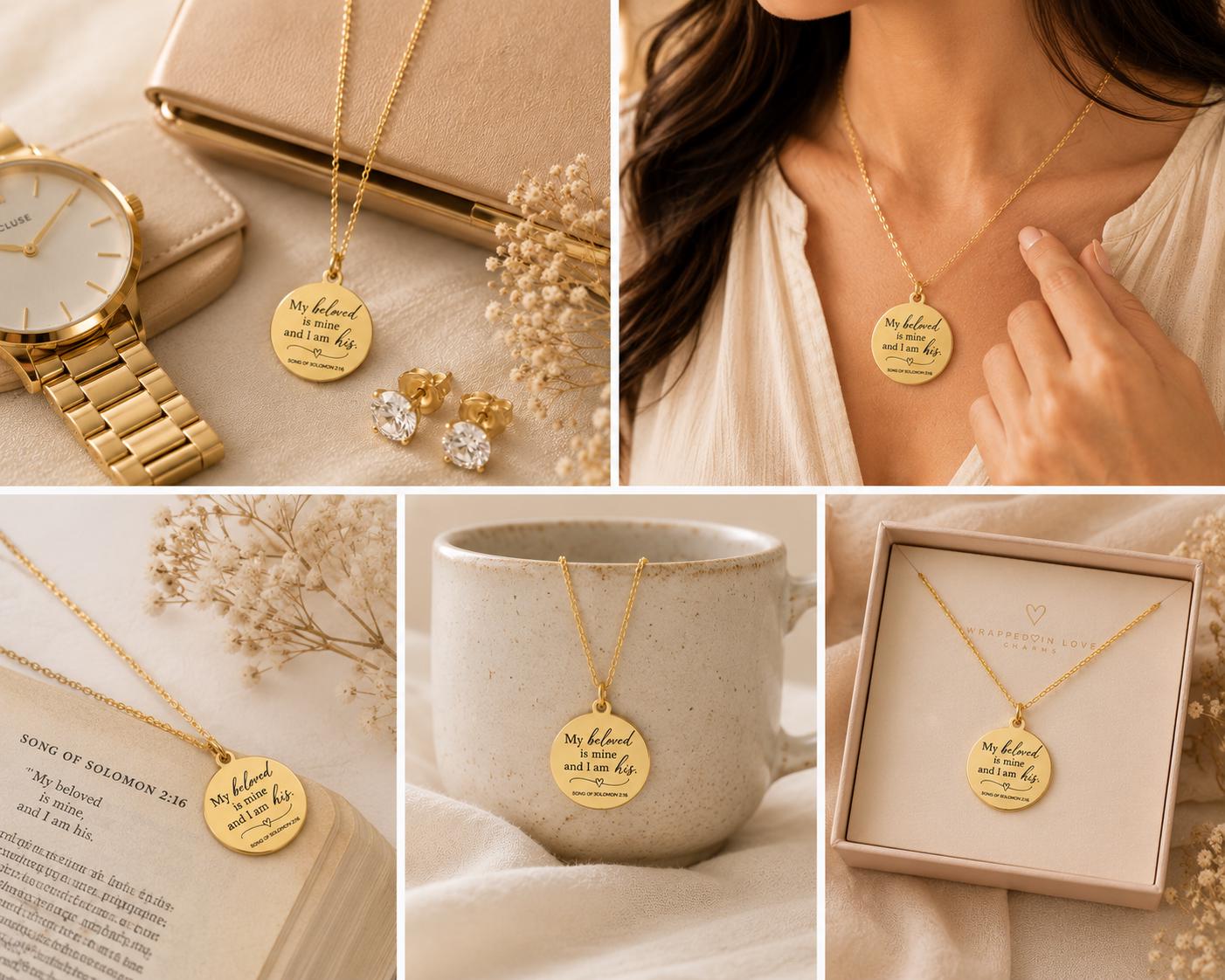My Beloved Is Mine and I Am His Necklace | Song of Solomon 2:16 | Christian Necklace | Bible Verse Jewelry | Anniversary Gift | Wedding Gift