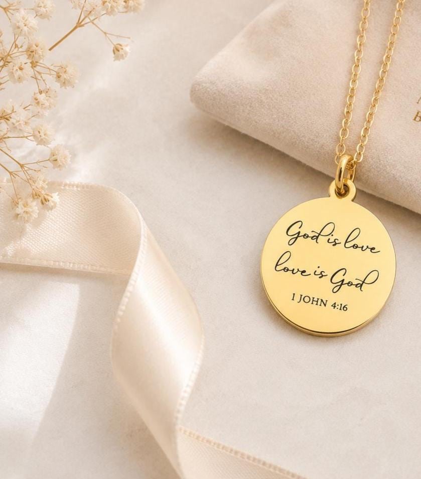 1 John 4:16 Necklace, God Is Love Necklace, Christian Bible Verse Jewelry, Gold Scripture Pendant, Faith Gift for Her