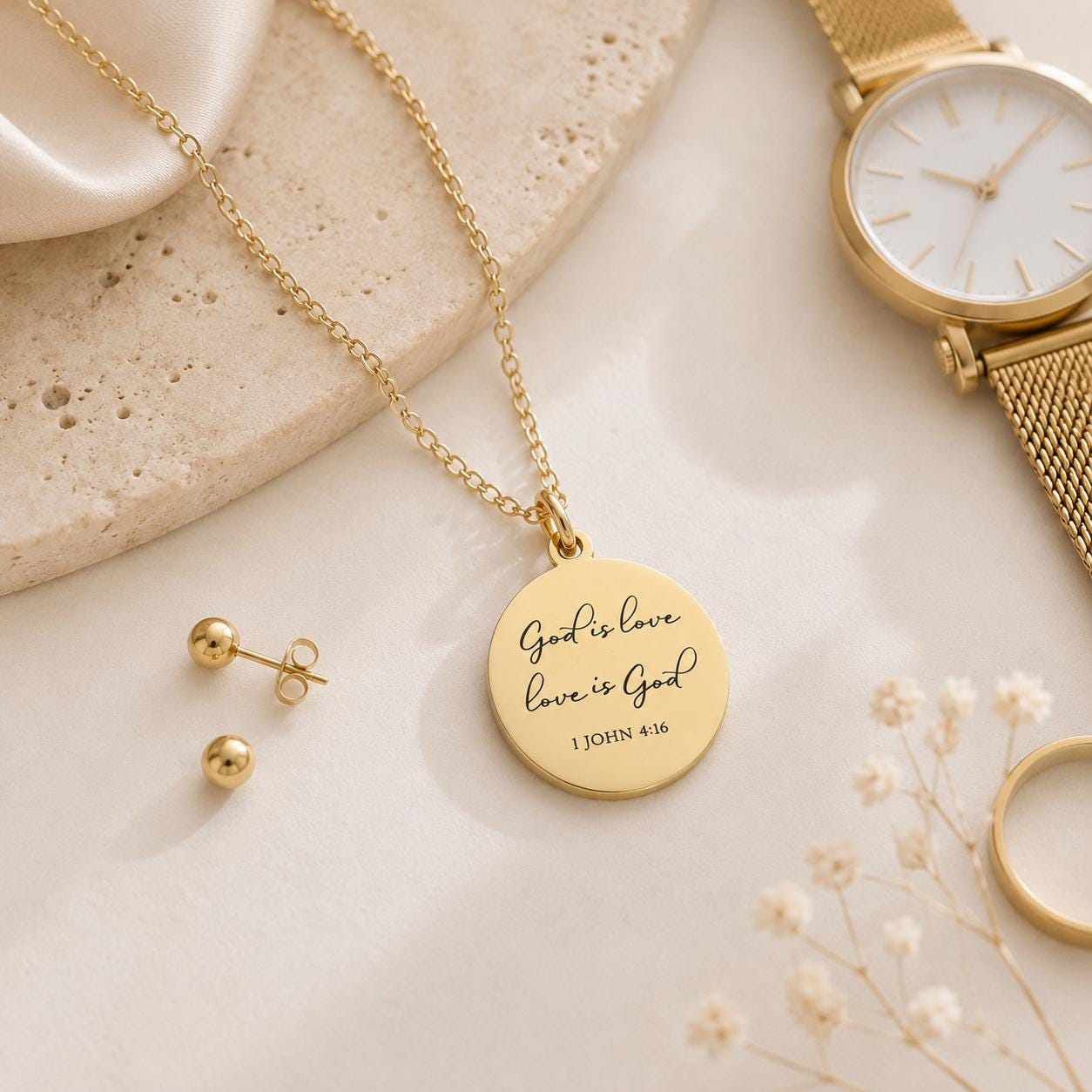 1 John 4:16 Necklace, God Is Love Necklace, Christian Bible Verse Jewelry, Gold Scripture Pendant, Faith Gift for Her