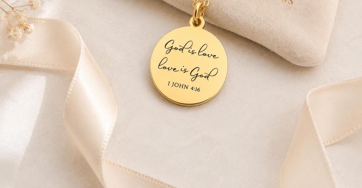 1 John 4:16 Necklace, God Is Love Necklace, Christian Bible Verse Jewelry, Gold Scripture Pendant, Faith Gift for Her