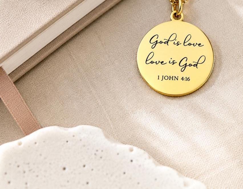 1 John 4:16 Necklace, God Is Love Necklace, Christian Bible Verse Jewelry, Gold Scripture Pendant, Faith Gift for Her