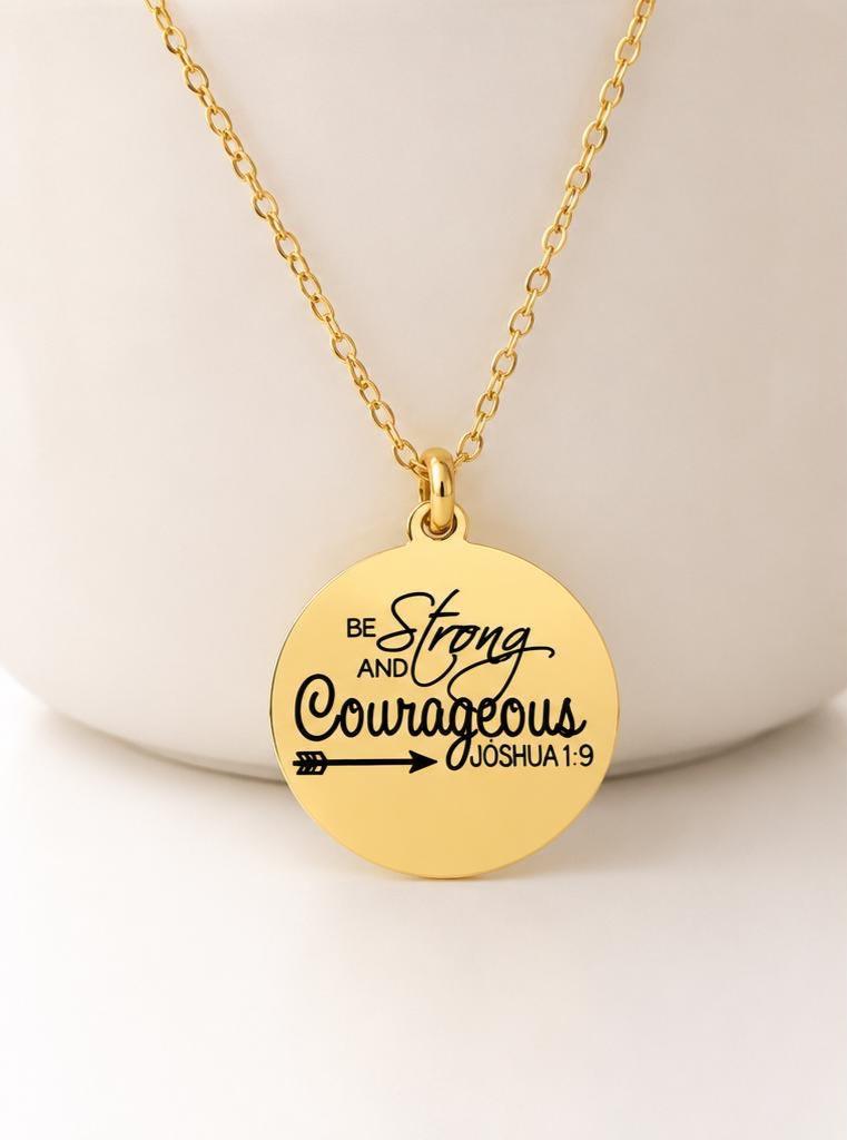 Strong and Courageous Joshua 1:9 Necklace | Christian Bible Verse Jewelry | Personalized Necklace | Faith Gift for Women, Spanish or English