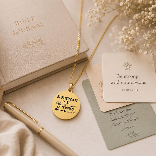 Josue 1:9 Esfuerzate y se Valiente Collar Be Strong And Courageous Bible verse Necklace Christian Gifts Scripture Jewelry Motivational Gifts