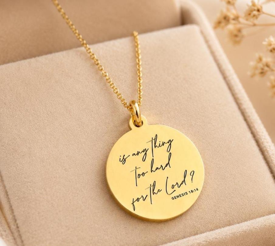 Is anything too hard for the Lord Genesis 18:14 Bible Verse Necklace Christian Jewelry Christian Gifts Motivational Gifts Christian Necklace