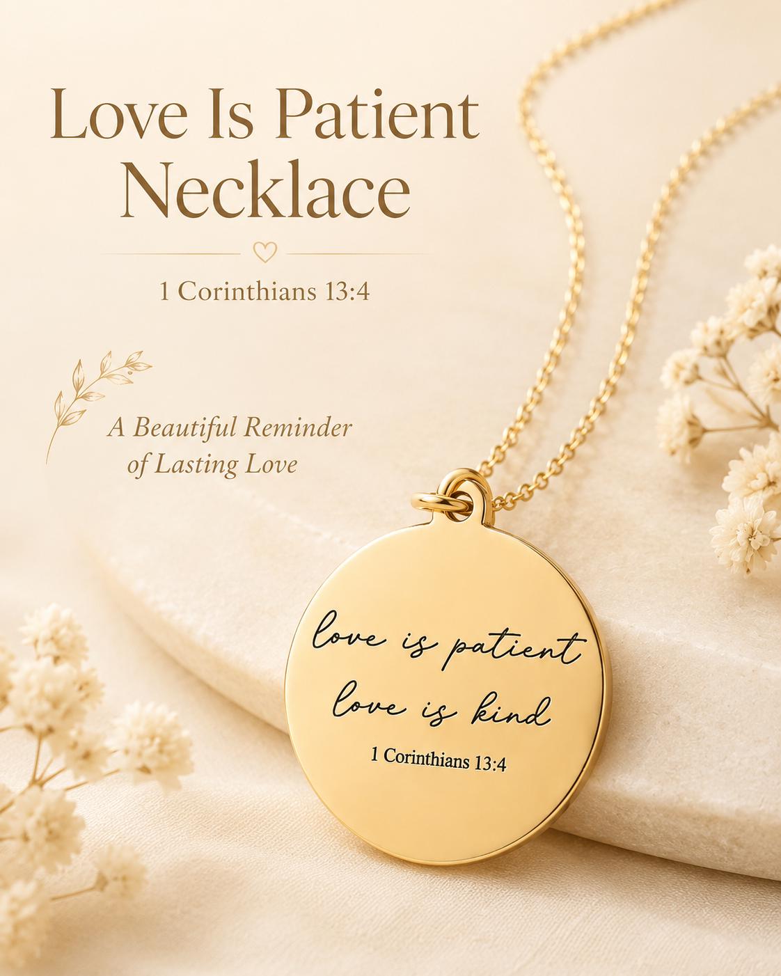 Love is Patient Gold Disc Necklace: Christian Scripture Jewelry
