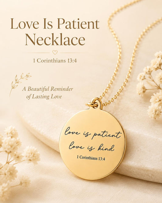 Love is Patient Gold Disc Necklace: Christian Scripture Jewelry