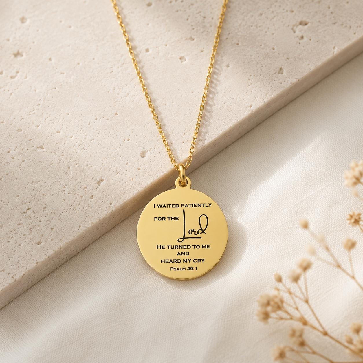 Psalm 40:1 Necklace, I Waited Patiently for the Lord Necklace, Christian Faith Jewelry, Bible Verse Gift, Encouragement Necklace for Women
