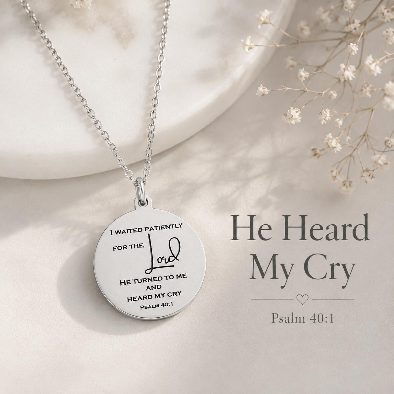 Psalm 40:1 Necklace, I Waited Patiently for the Lord Necklace, Christian Faith Jewelry, Bible Verse Gift, Encouragement Necklace for Women