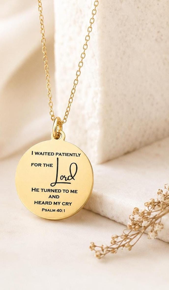 Psalm 40:1 Necklace, I Waited Patiently for the Lord Necklace, Christian Faith Jewelry, Bible Verse Gift, Encouragement Necklace for Women