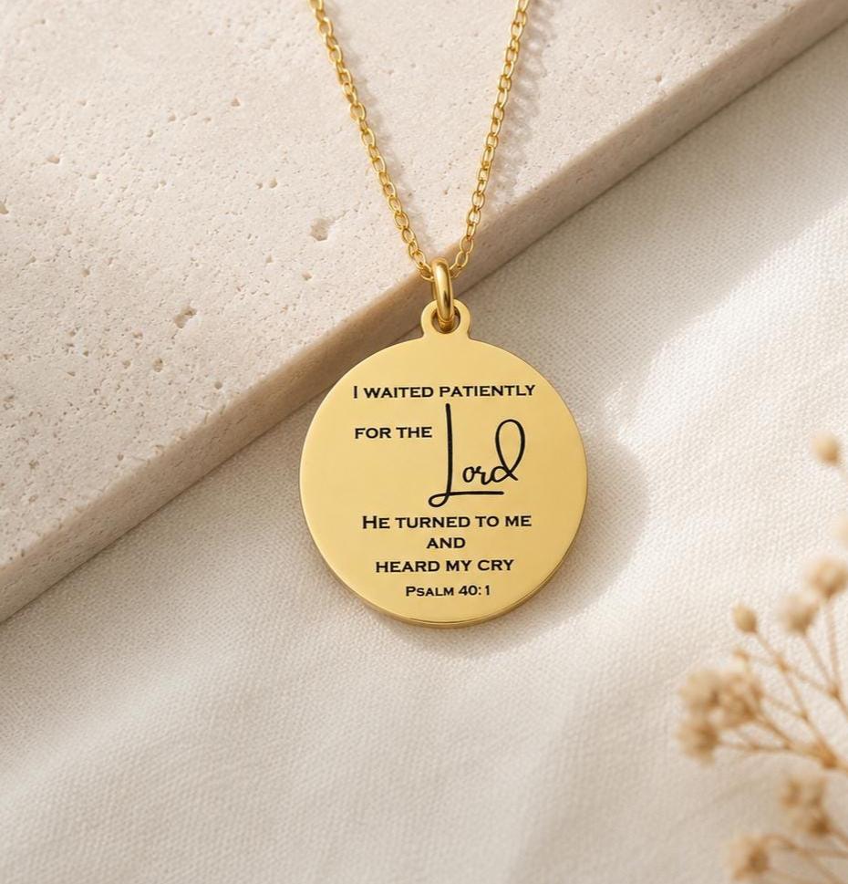 Psalm 40:1 Necklace, I Waited Patiently for the Lord Necklace, Christian Faith Jewelry, Bible Verse Gift, Encouragement Necklace for Women