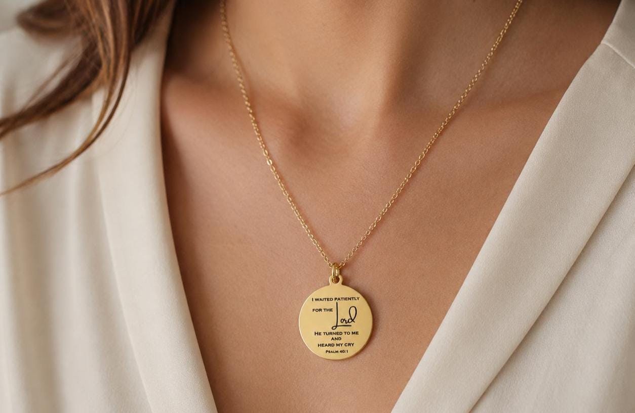 Psalm 40:1 Necklace, I Waited Patiently for the Lord Necklace, Christian Faith Jewelry, Bible Verse Gift, Encouragement Necklace for Women