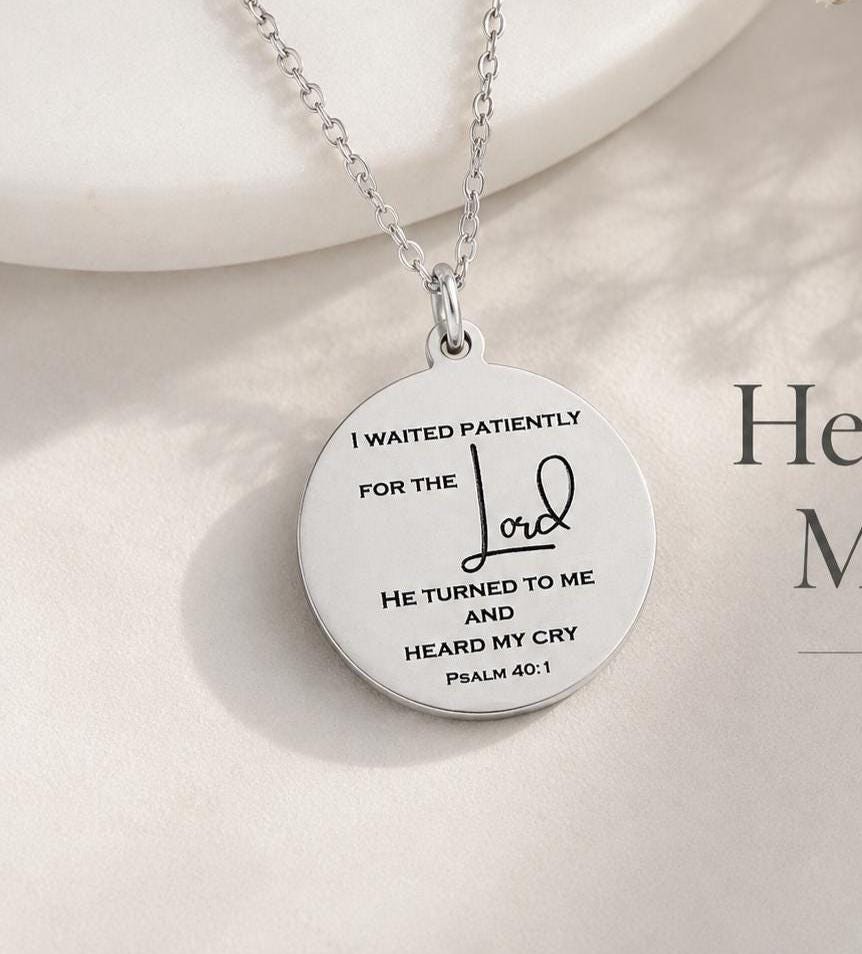 Psalm 40:1 Necklace, I Waited Patiently for the Lord Necklace, Christian Faith Jewelry, Bible Verse Gift, Encouragement Necklace for Women