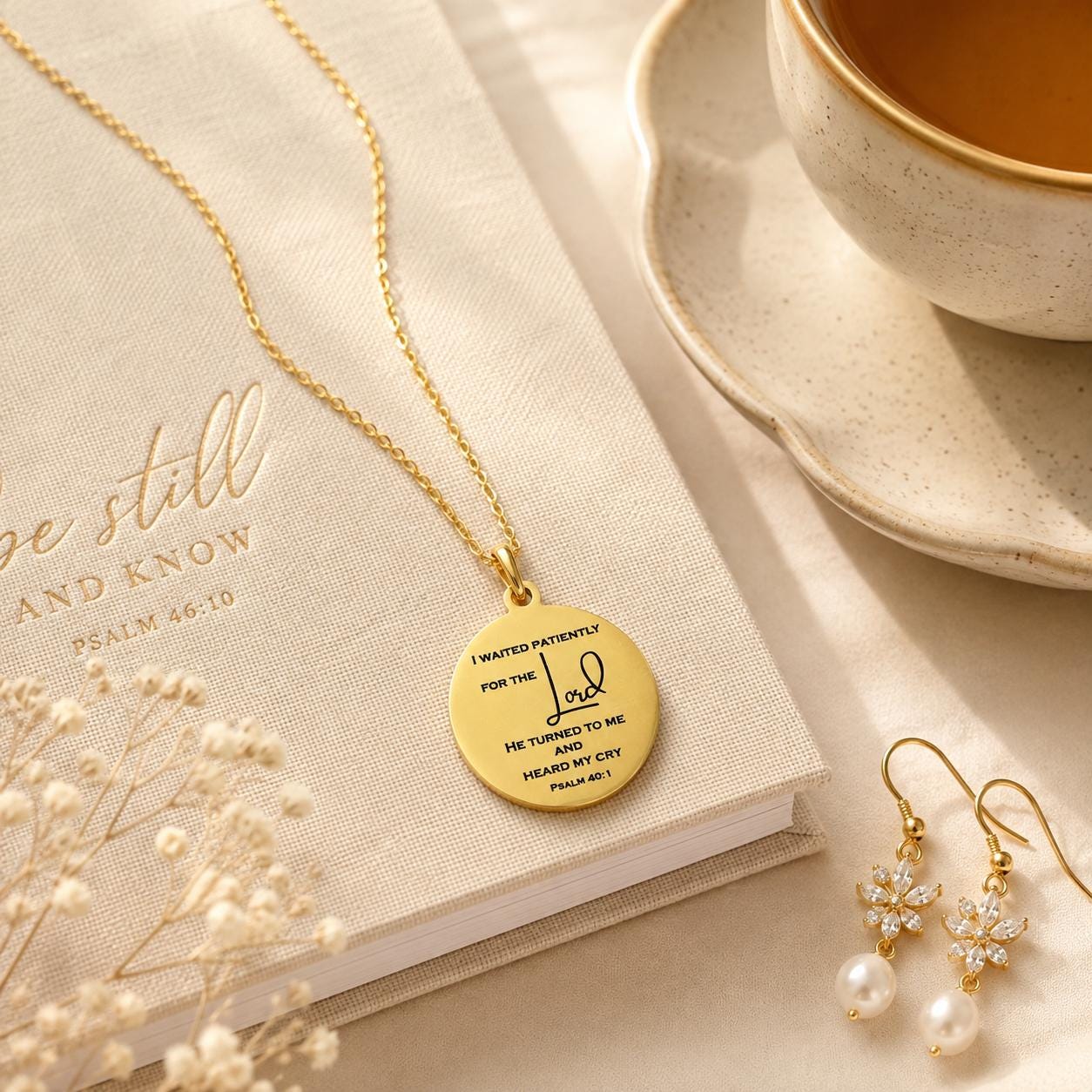 Psalm 40:1 Necklace, I Waited Patiently for the Lord Necklace, Christian Faith Jewelry, Bible Verse Gift, Encouragement Necklace for Women