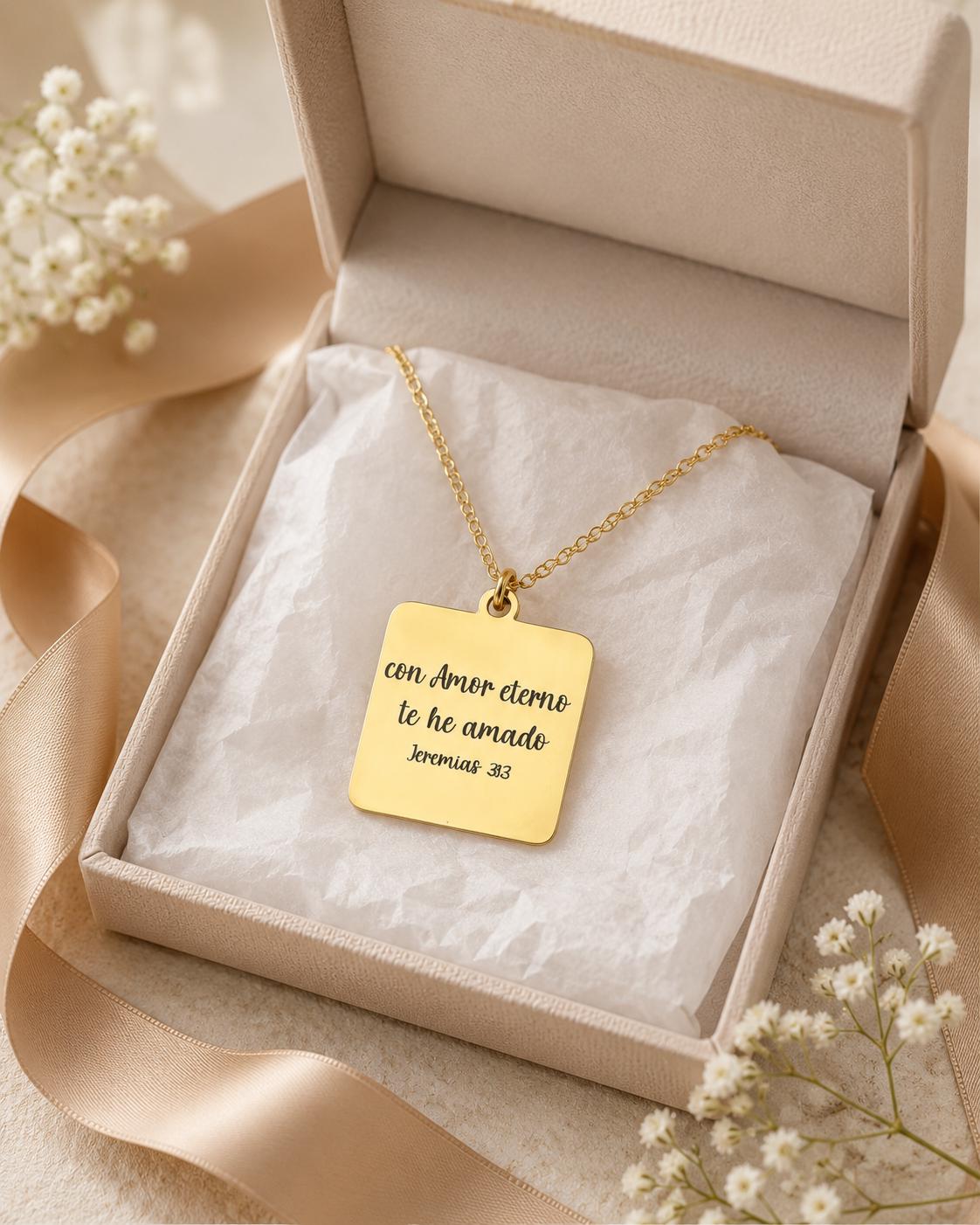 Collar Con Amor Eterno Te He Amado, Jeremías 31:3, Joyería Cristiana en Español, Collar Bíblico, Regalo de Fe para Mujer