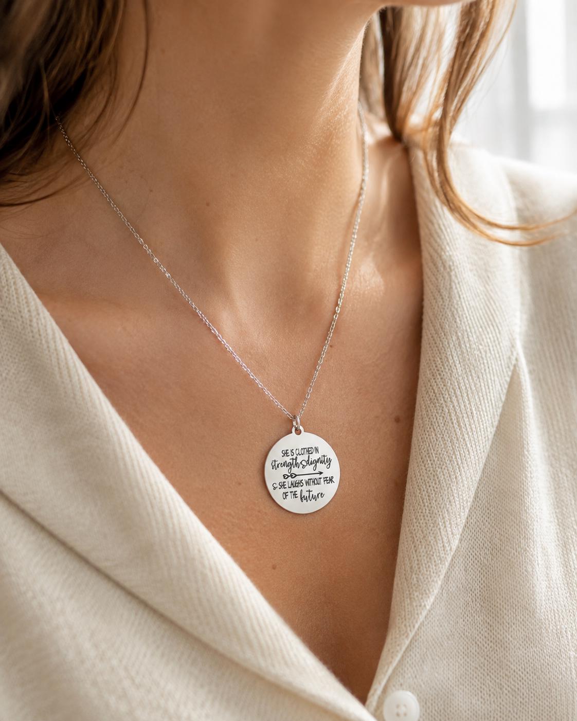 Proverbs 31:25 Necklace, She Is Clothed in Strength and Dignity Necklace, Christian Jewelry for Women, Faith Gift, Bible Verse Necklace