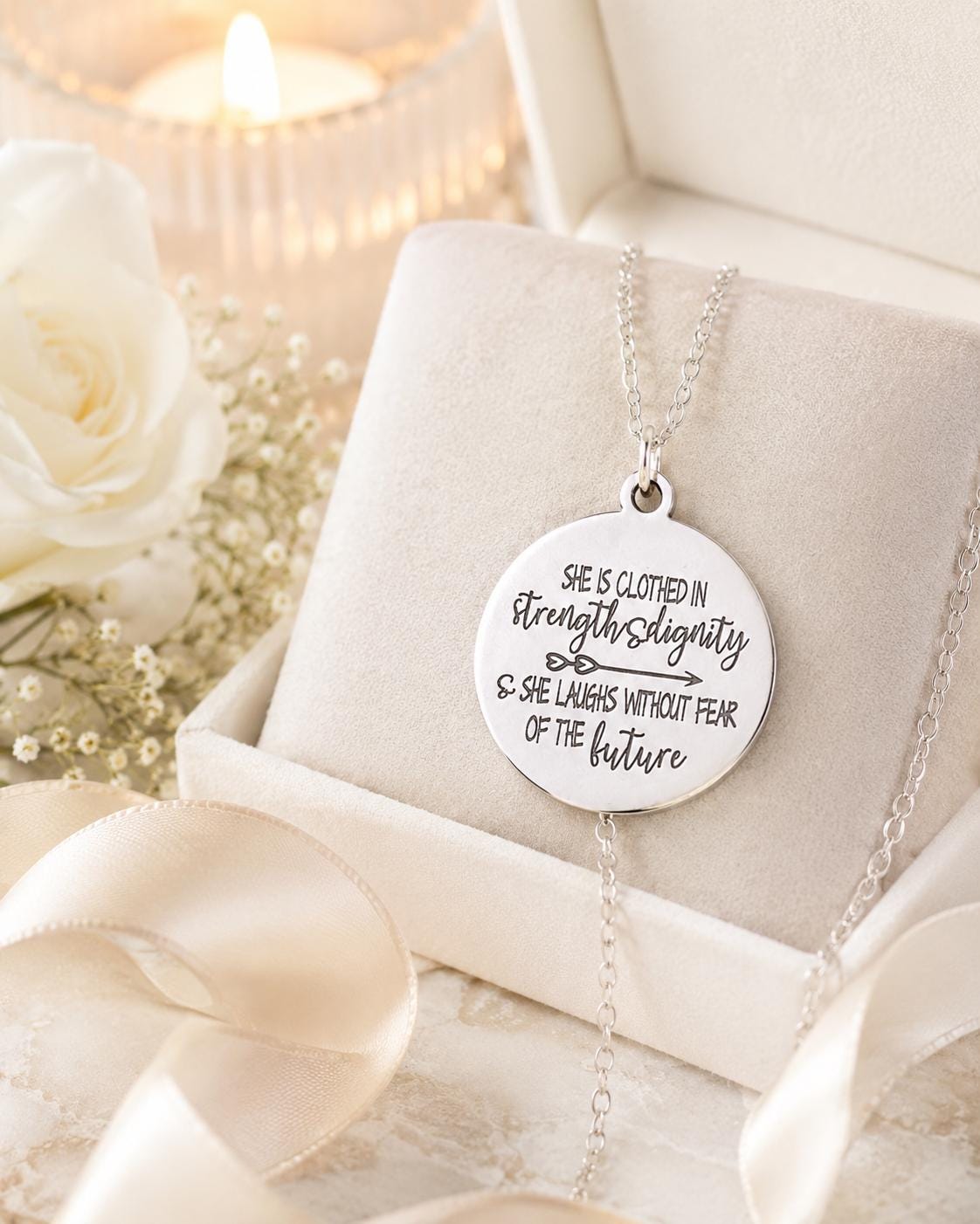 Proverbs 31:25 Necklace, She Is Clothed in Strength and Dignity Necklace, Christian Jewelry for Women, Faith Gift, Bible Verse Necklace