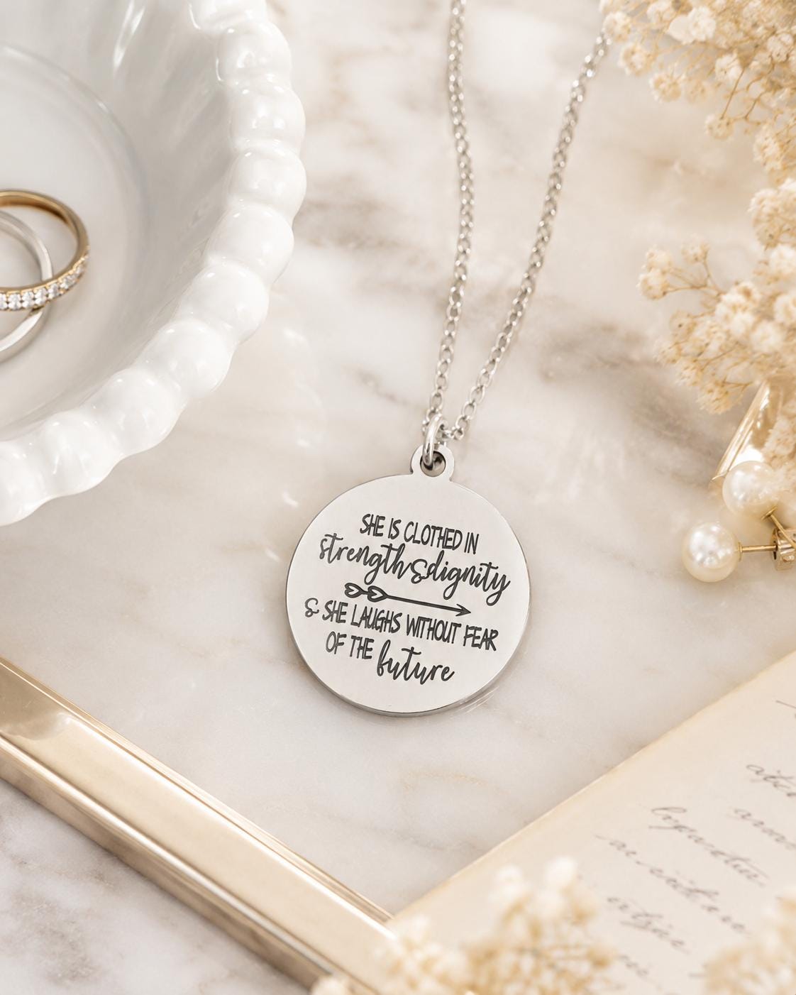 Proverbs 31:25 Necklace, She Is Clothed in Strength and Dignity Necklace, Christian Jewelry for Women, Faith Gift, Bible Verse Necklace