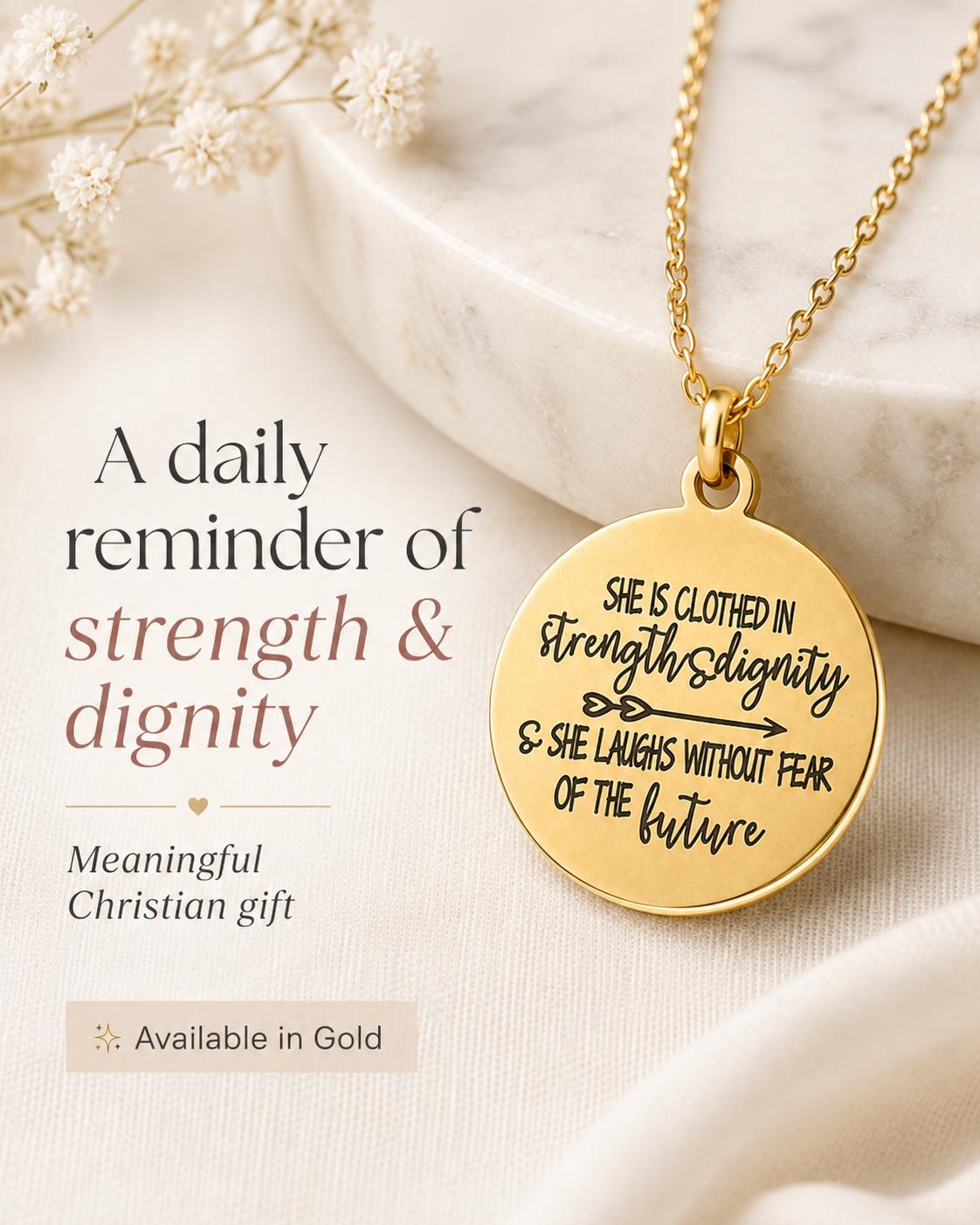 Proverbs 31:25 Necklace, She Is Clothed in Strength and Dignity Necklace, Christian Jewelry for Women, Faith Gift, Bible Verse Necklace