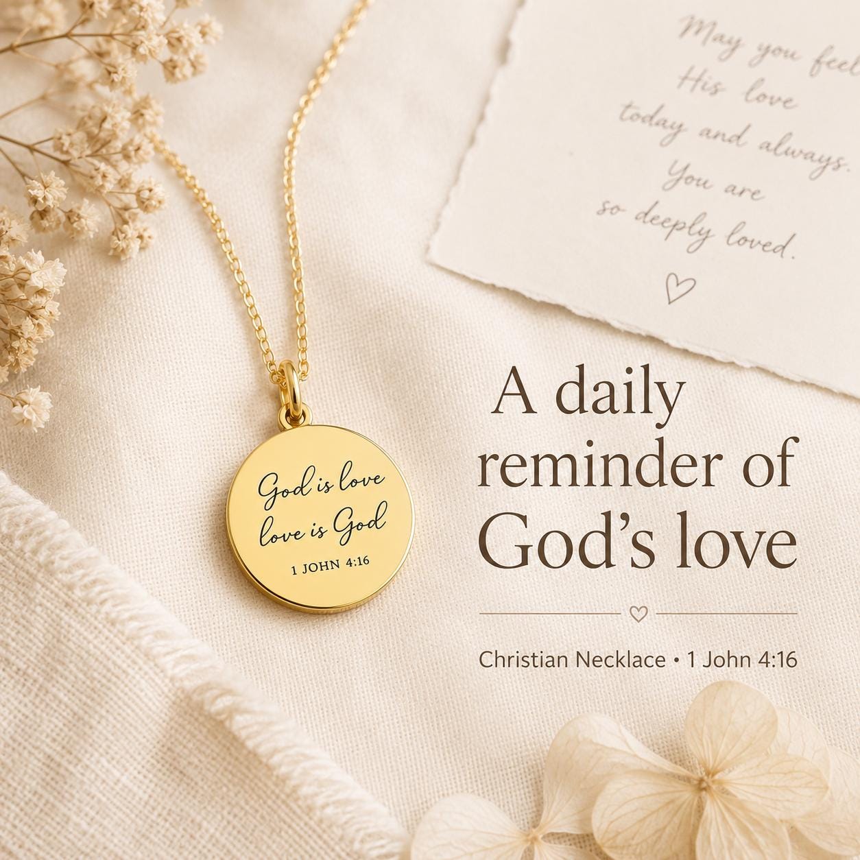 1 John 4:16 Necklace, God Is Love Necklace, Christian Bible Verse Jewelry, Gold Scripture Pendant, Faith Gift for Her