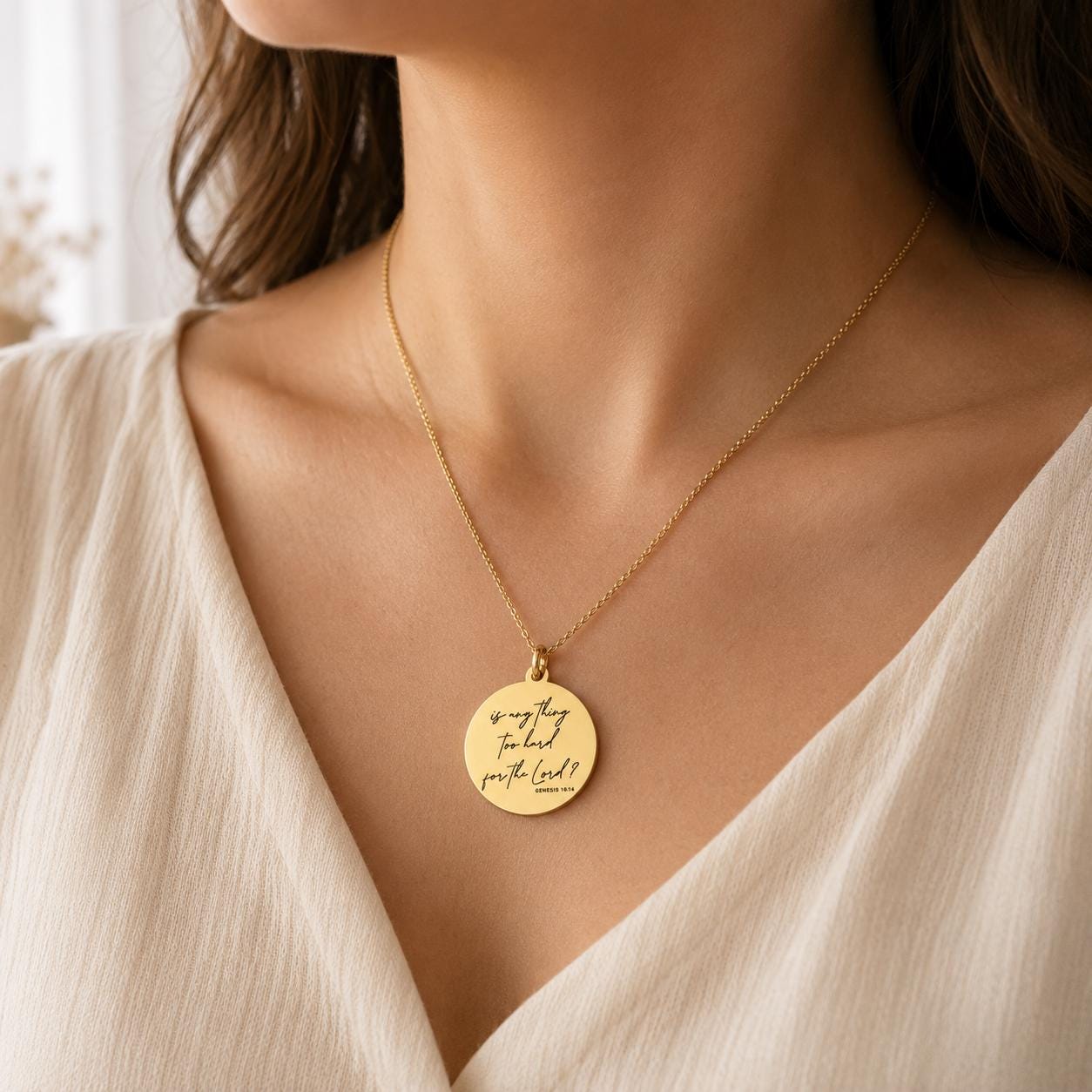 Is anything too hard for the Lord Genesis 18:14 Bible Verse Necklace Christian Jewelry Christian Gifts Motivational Gifts Christian Necklace