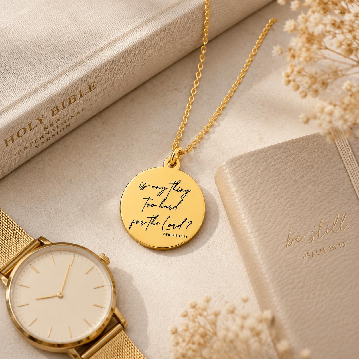 Is anything too hard for the Lord Genesis 18:14 Bible Verse Necklace Christian Jewelry Christian Gifts Motivational Gifts Christian Necklace