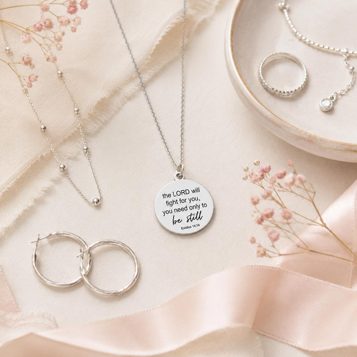 The Lord will fight for you Exodus 14:14 Necklace, Christian Gifts, Be Still Necklace, Gifts for mom, Meaningful Gifts, motivational jewelry