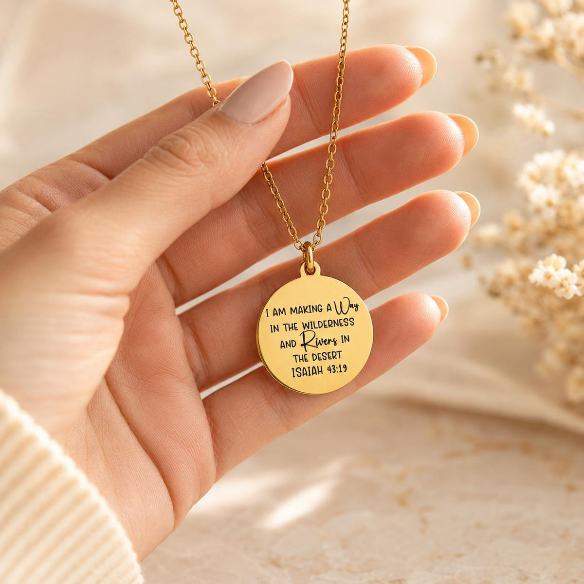 Gold Plated Bible Verse Necklace, Isaiah 43:19, Christian Gift I am making a Way