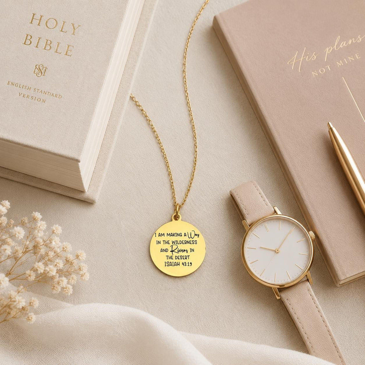 Gold Plated Bible Verse Necklace, Isaiah 43:19, Christian Gift I am making a Way