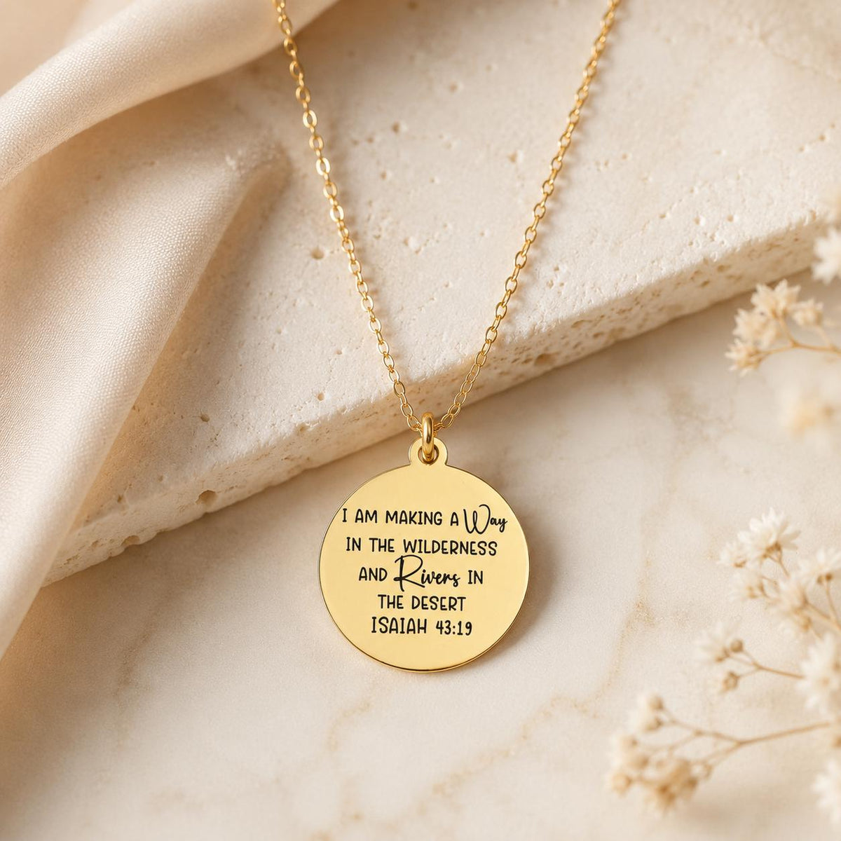 Gold Plated Bible Verse Necklace, Isaiah 43:19, Christian Gift I am making a Way
