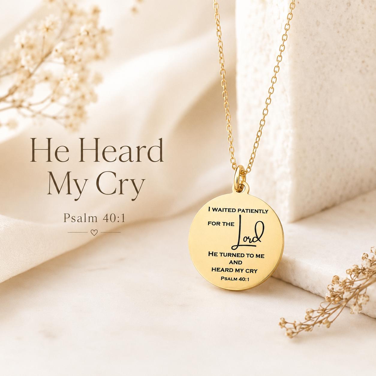 Psalm 40:1 Necklace, I Waited Patiently for the Lord Necklace, Christian Faith Jewelry, Bible Verse Gift, Encouragement Necklace for Women