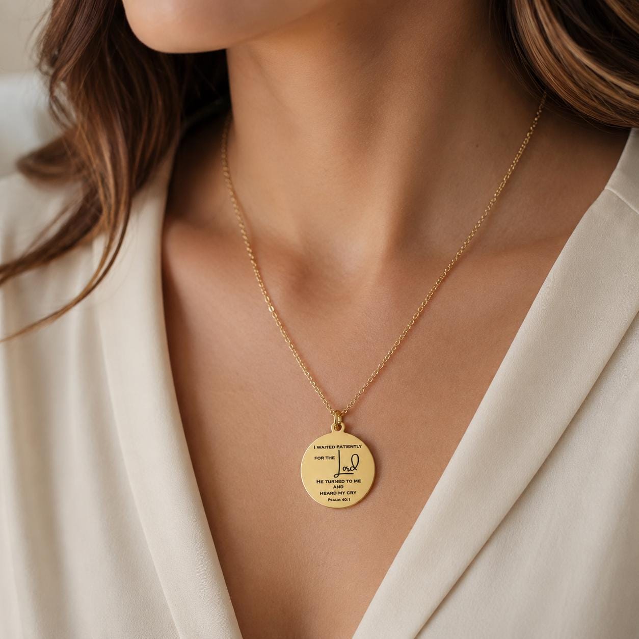 Psalm 40:1 Necklace, I Waited Patiently for the Lord Necklace, Christian Faith Jewelry, Bible Verse Gift, Encouragement Necklace for Women