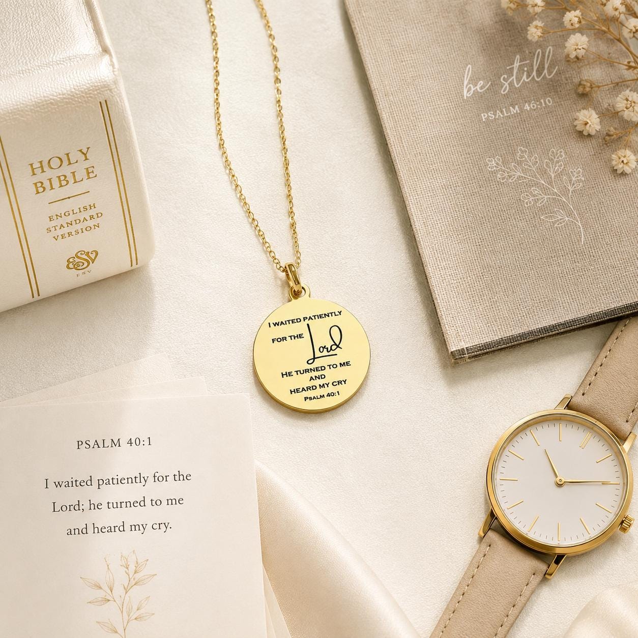 Psalm 40:1 Necklace, I Waited Patiently for the Lord Necklace, Christian Faith Jewelry, Bible Verse Gift, Encouragement Necklace for Women