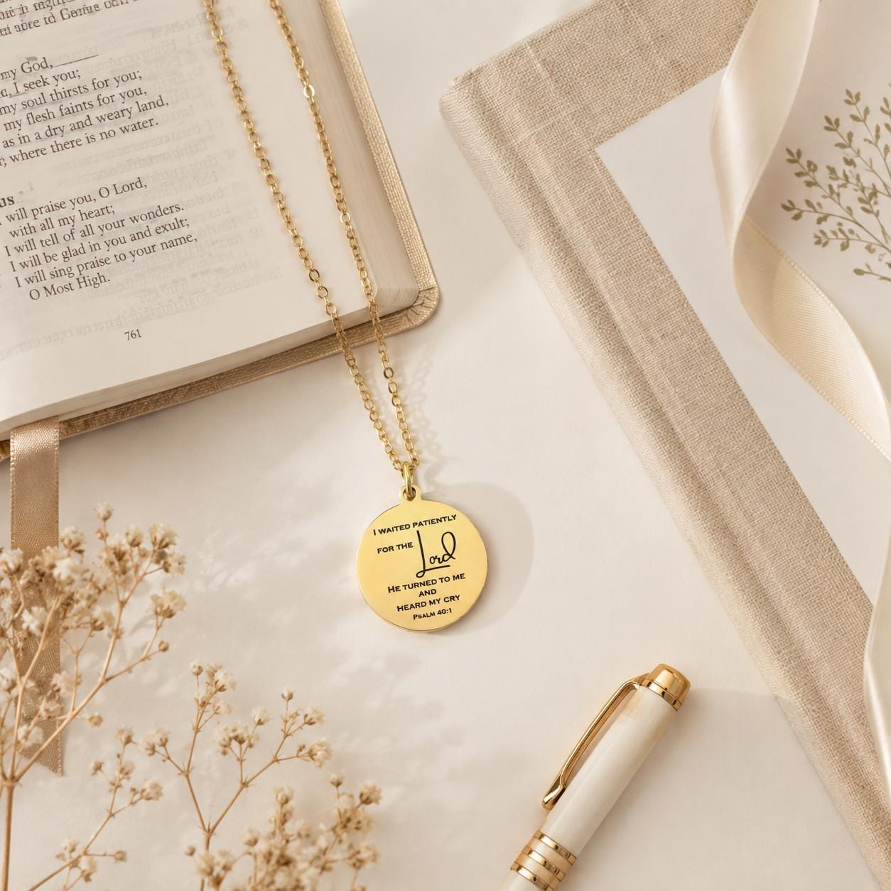 Psalm 40:1 Necklace, I Waited Patiently for the Lord Necklace, Christian Faith Jewelry, Bible Verse Gift, Encouragement Necklace for Women