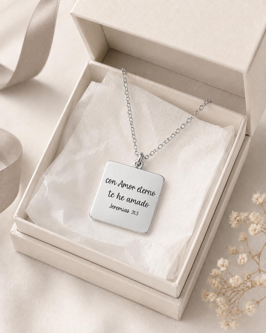 Collar Con Amor Eterno Te He Amado, Jeremías 31:3, Joyería Cristiana en Español, Collar Bíblico, Regalo de Fe para Mujer