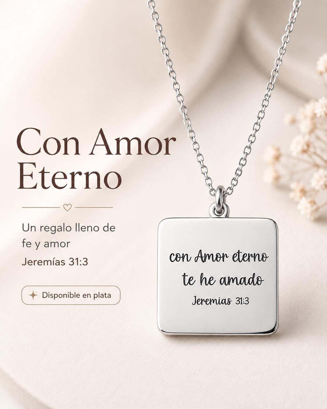 Collar Con Amor Eterno Te He Amado, Jeremías 31:3, Joyería Cristiana en Español, Collar Bíblico, Regalo de Fe para Mujer